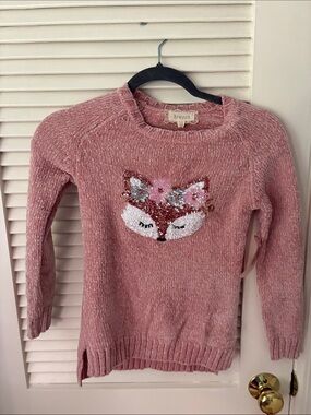 btween Pink Chenille Fox Sequin Crewneck Sweater kids